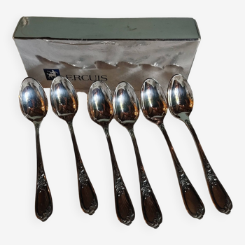 6 ERCUIS small spoons in silver metal in their box - Charming floral decoration