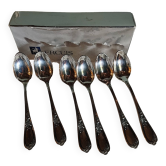 6 ERCUIS small spoons in silver metal in their box - Charming floral decoration