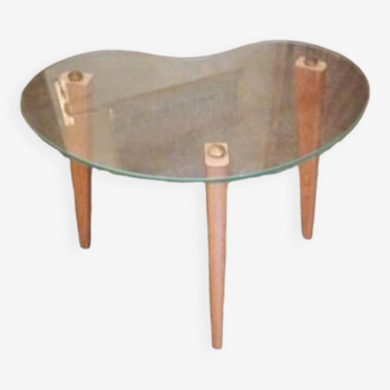 Petite table basse d appoint verre bois forme haricot 1960 1970