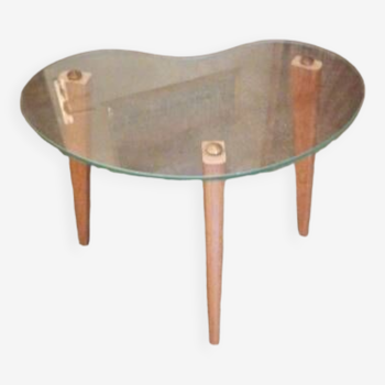 Small coffee table, wooden glass, bean shape, 1960 1970