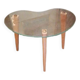 Petite table basse d appoint verre bois forme haricot 1960 1970