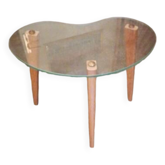 Small coffee table, wooden glass, bean shape, 1960 1970