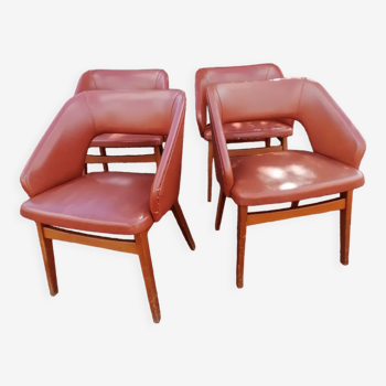 Set of 4 vintage armchairs skaï brown Roset SNA