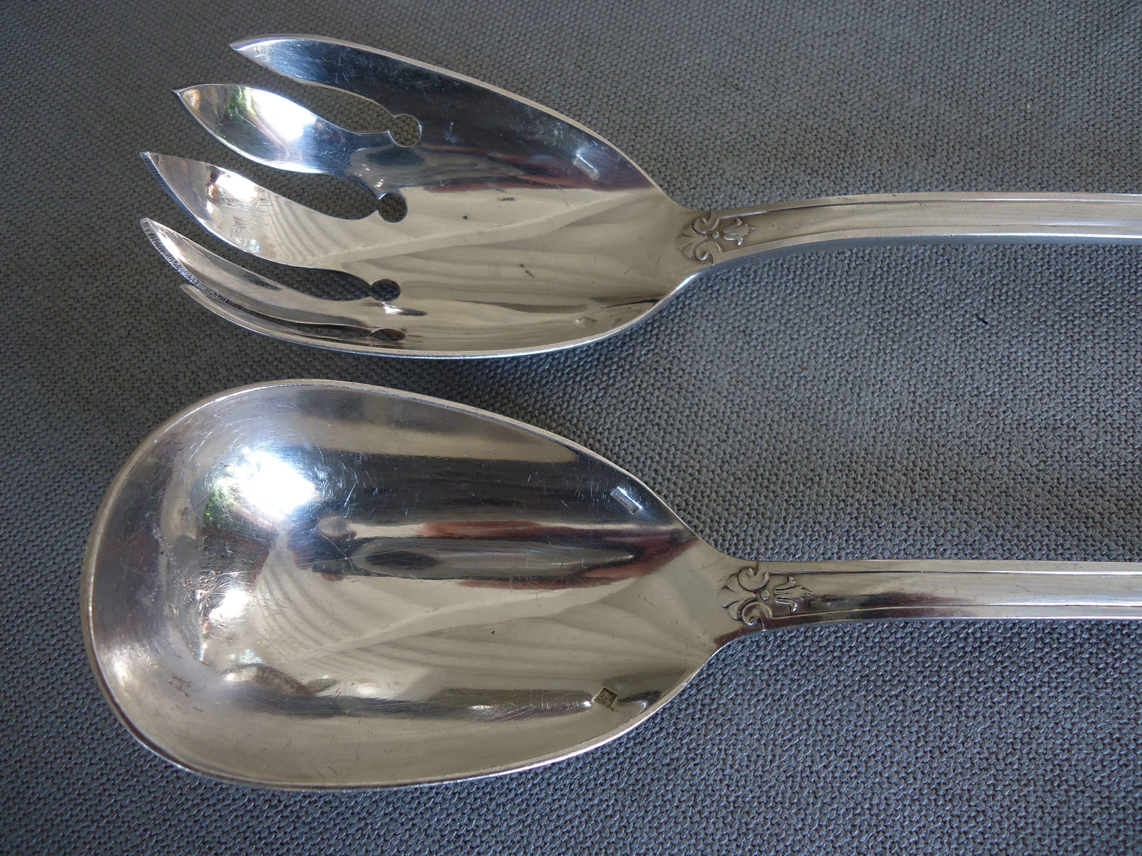 Silver metal salad cutlery, silver