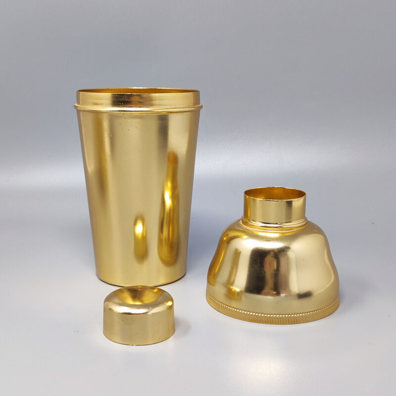 1960s Gorgeous Cocktail Shaker With Ice Bucket in Aluminium. Made in Italy