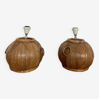 Pair of vintage rattan ball lamp bases