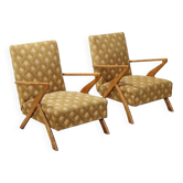 Pair of vintage armchairs in wood and textured velvet, Italy, 1960s, to be restored.