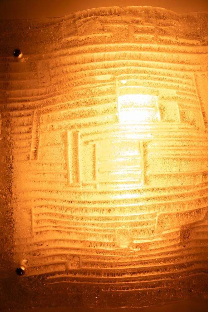 Space age curved glass ceiling light, vintage glass wall lamp.