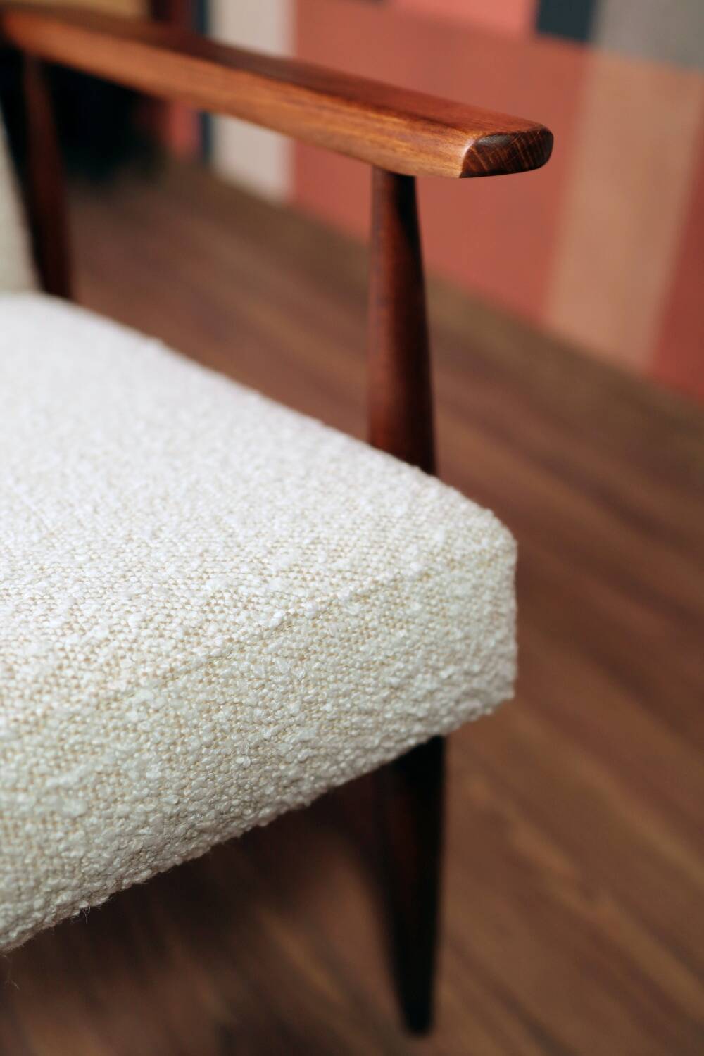 Vintage Lounge Chair White Bouclè Mid Century Design