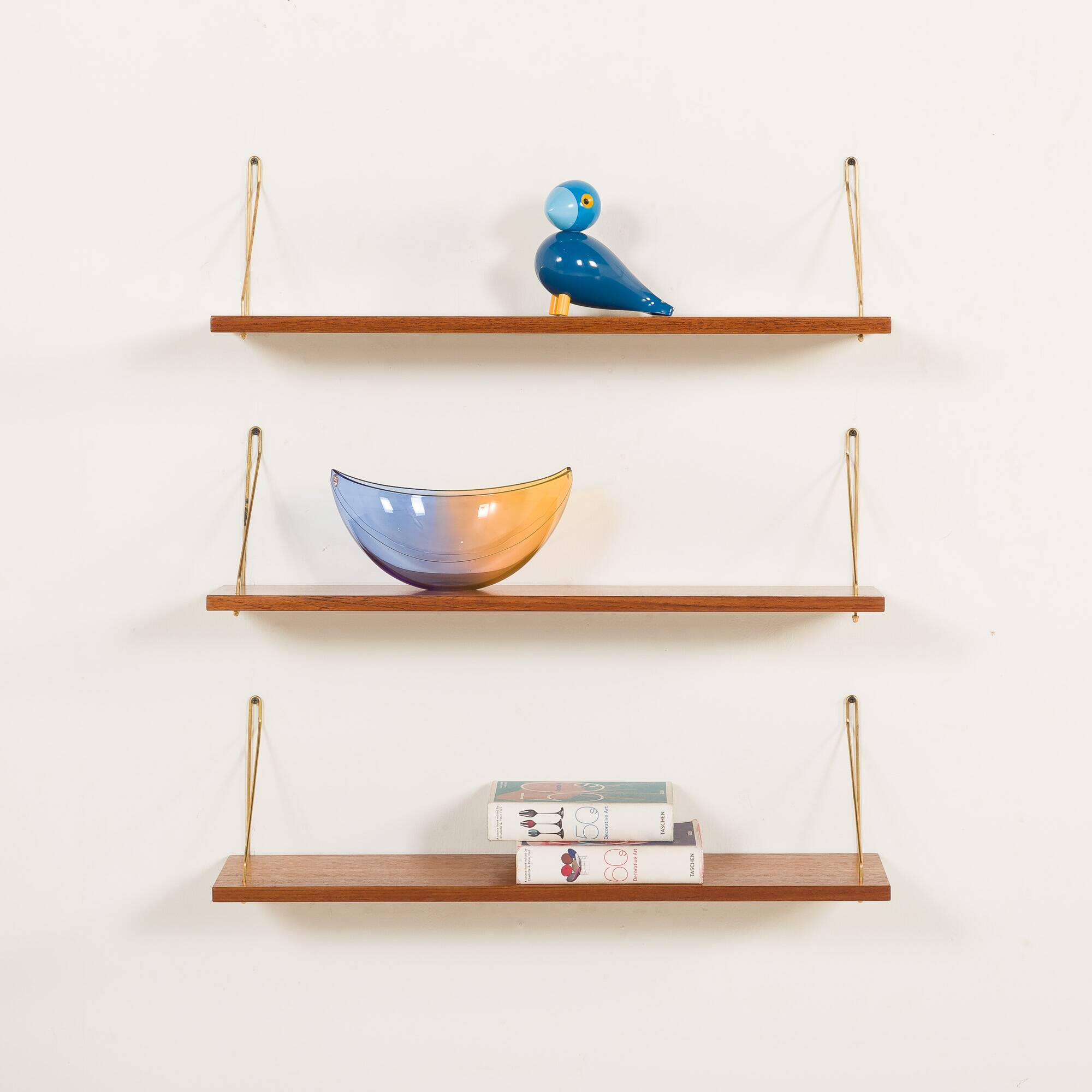 Danish mid century teak floating shelves set of 3, 1960s
