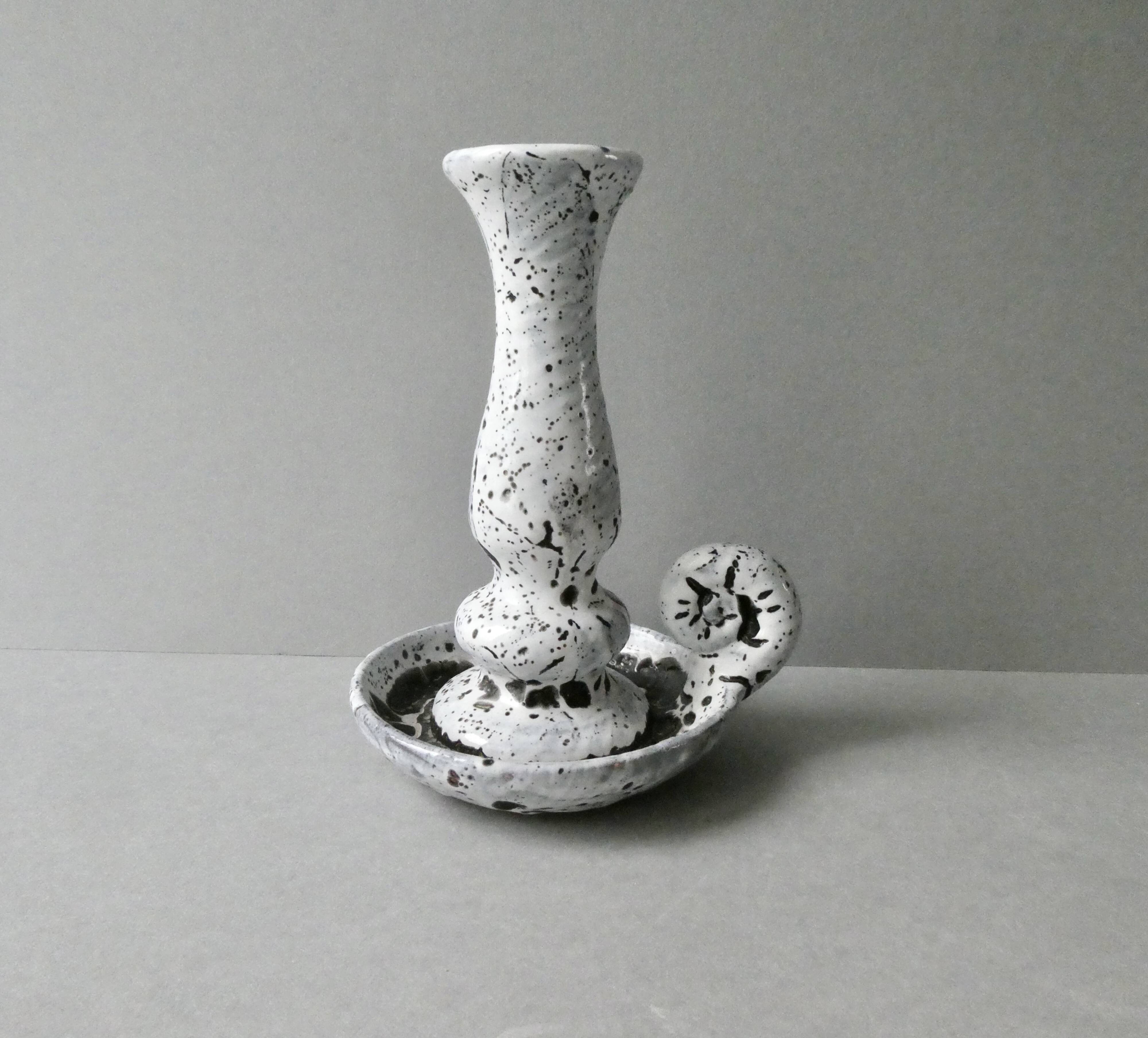 Cellar rat candle holder in white enamel stoneware, 60s-70s