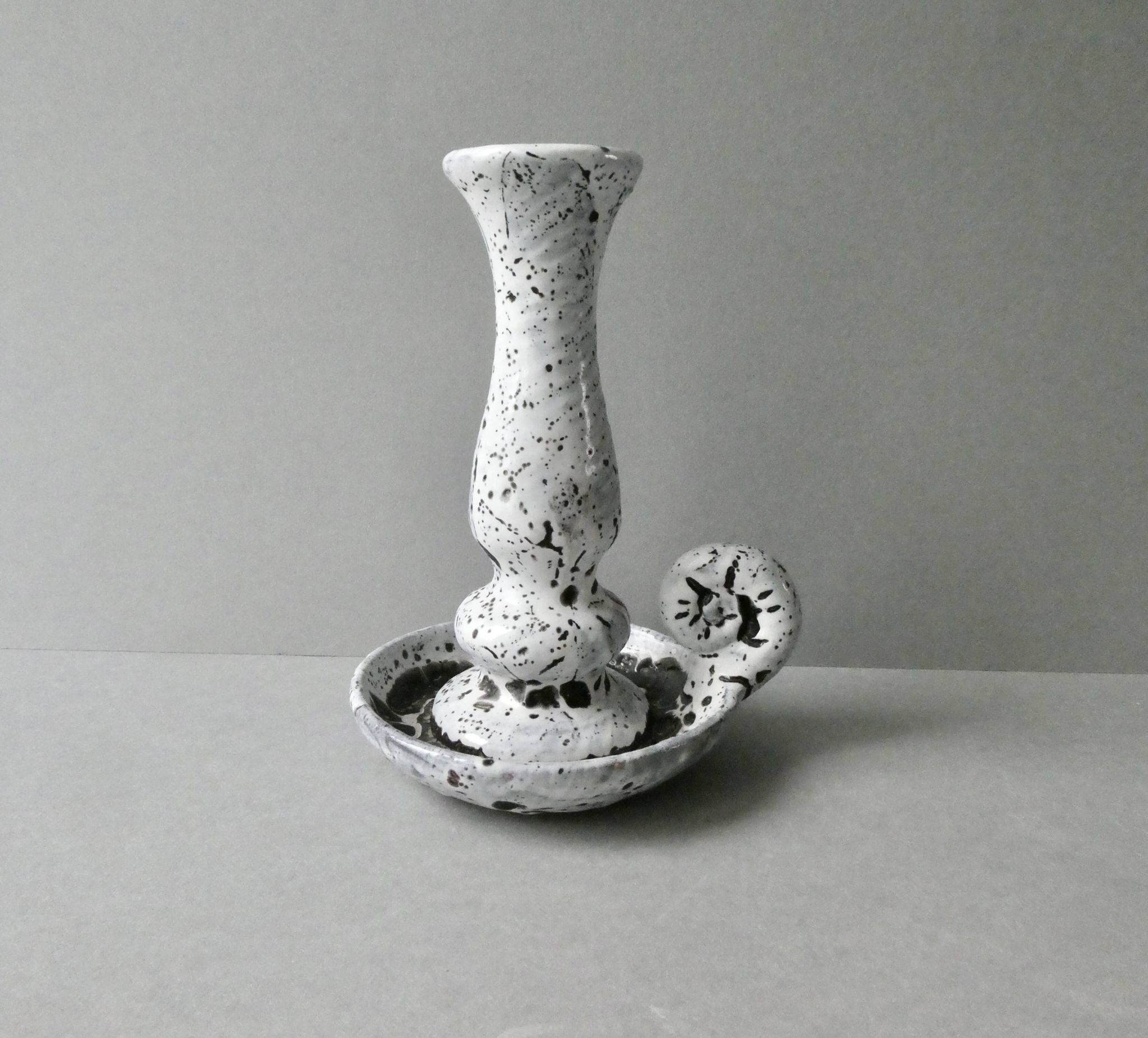 Bougeoir rat de cave en grès émail blanc, années 60-70