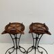 Paire de tabourets de bar vintage en bois et fer forgé avec assises cannées