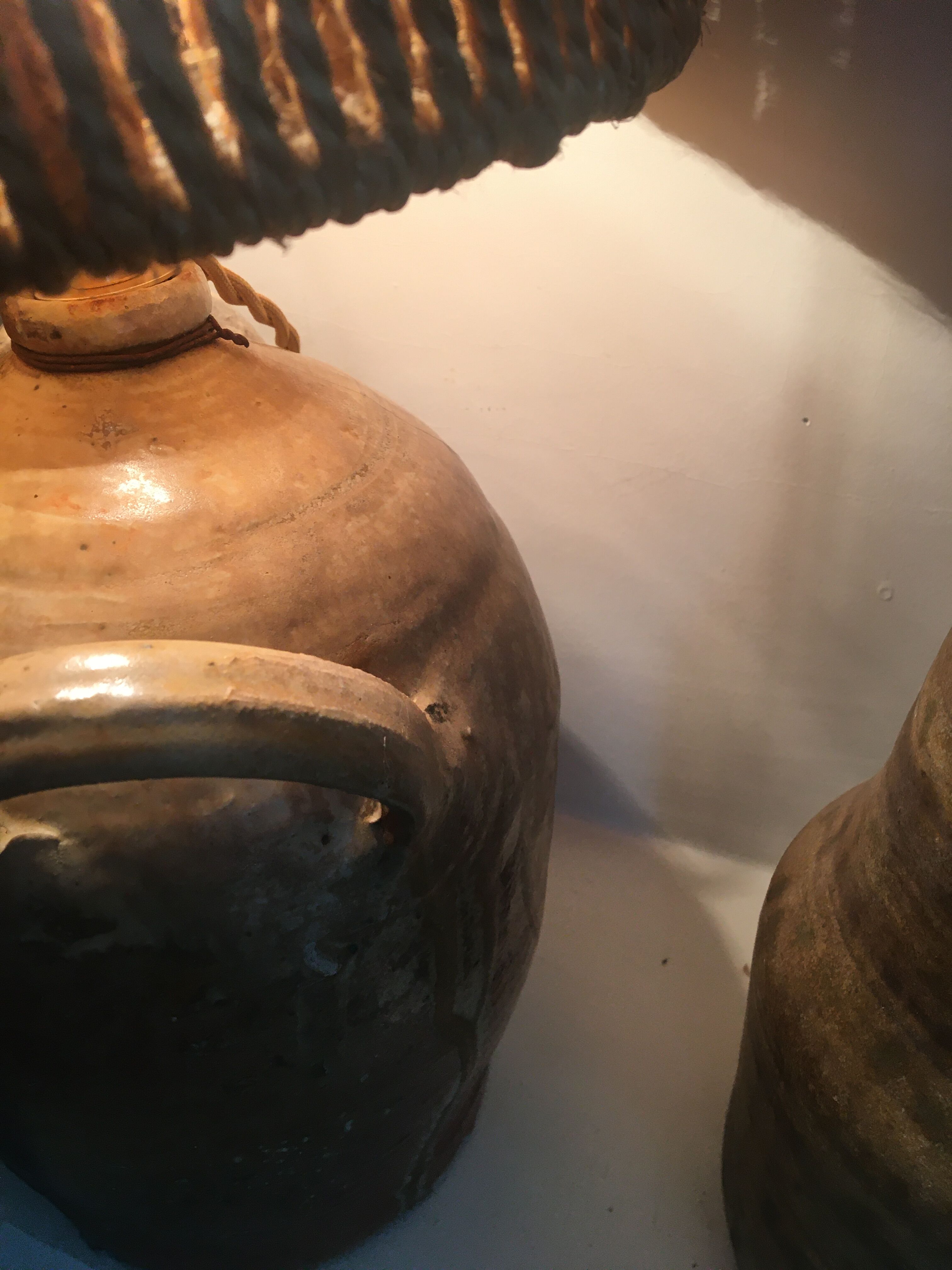 Terracotta lamp, string blinds, cable and vintage switch