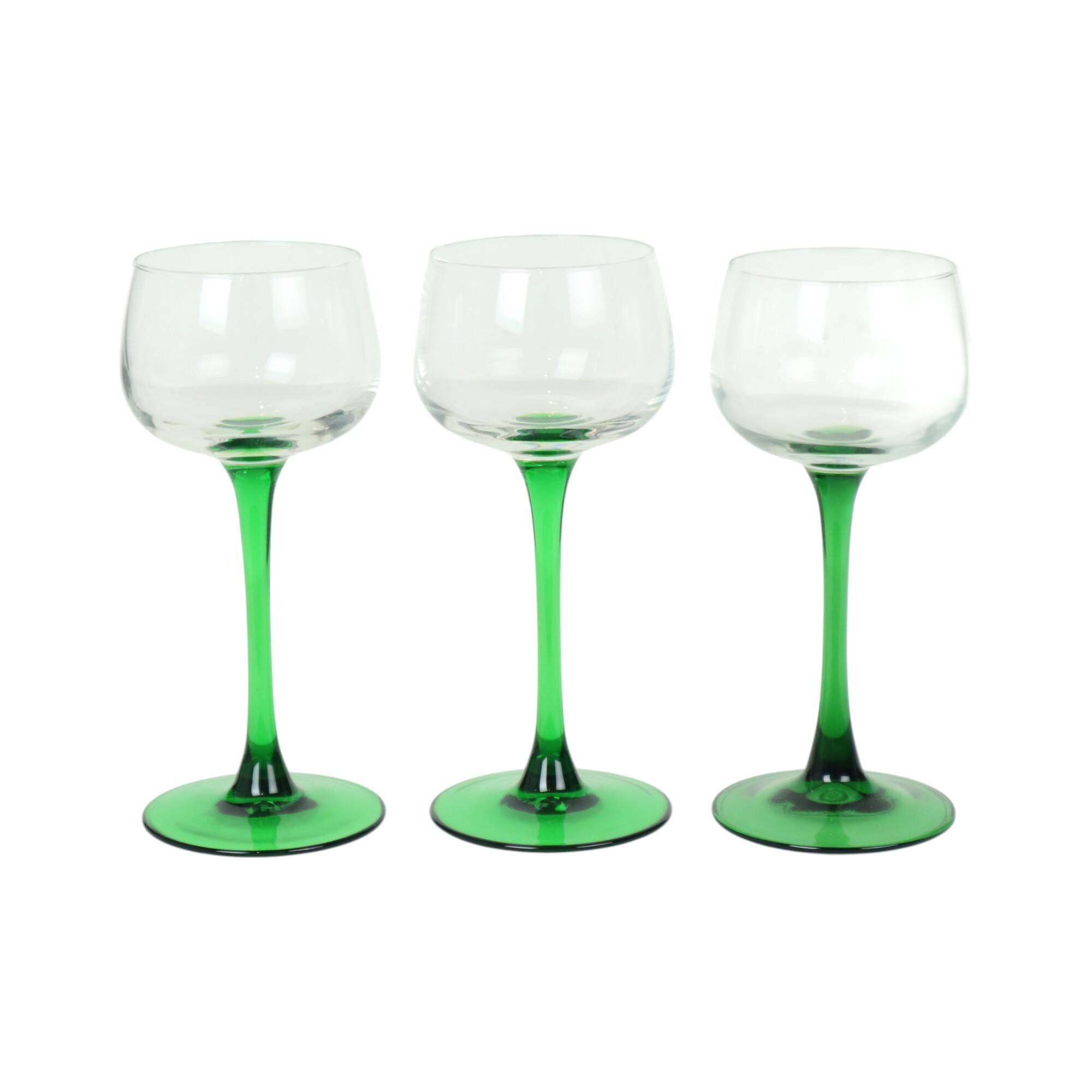 Set of 6 Vintage Luminarc Alsace Wine Glasses Narrow Green Base