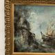 Marcel thomas jura painter, large oil on canvas, marine, trawler