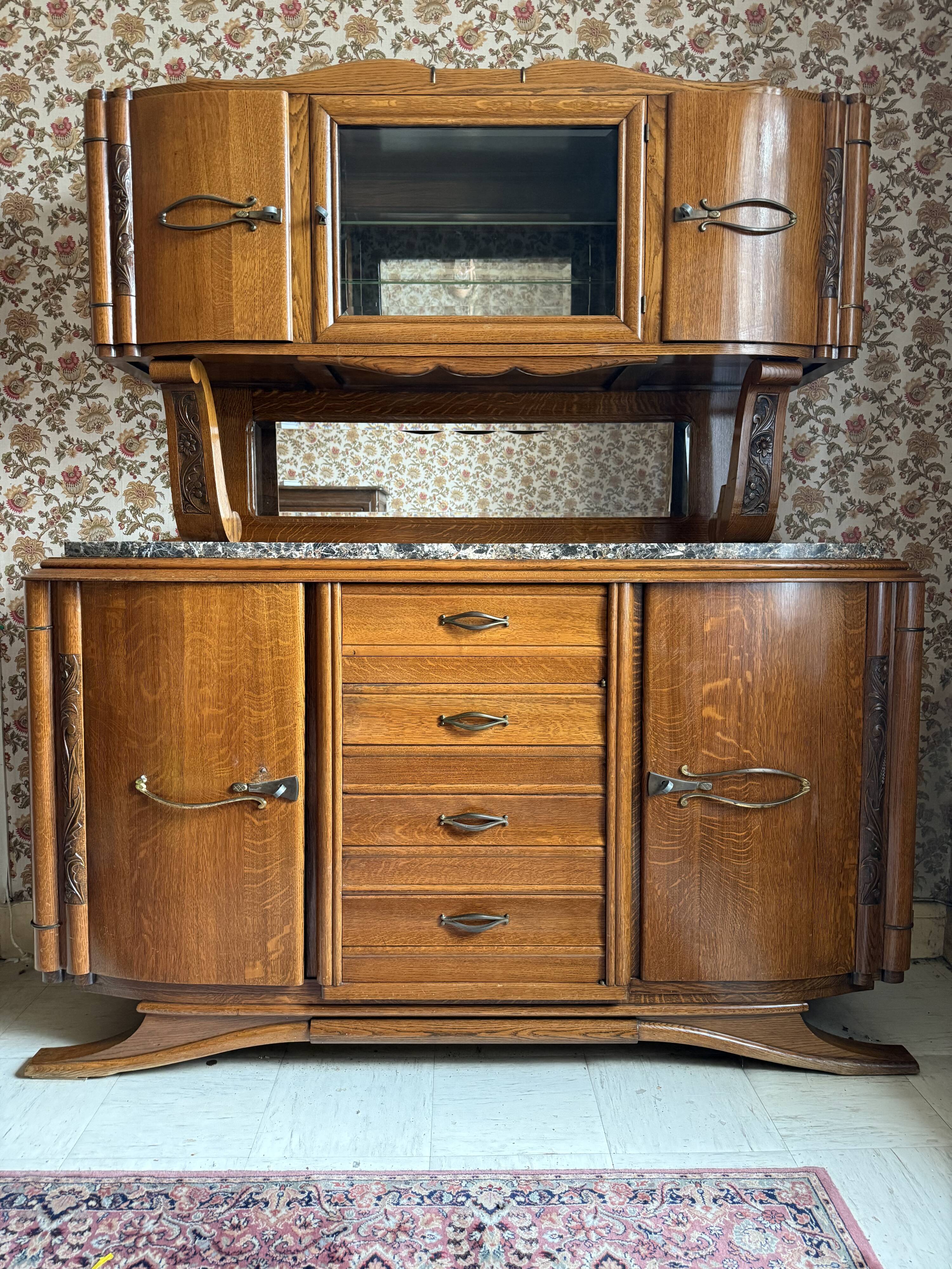 Buffet sideboard solid wood marble stone