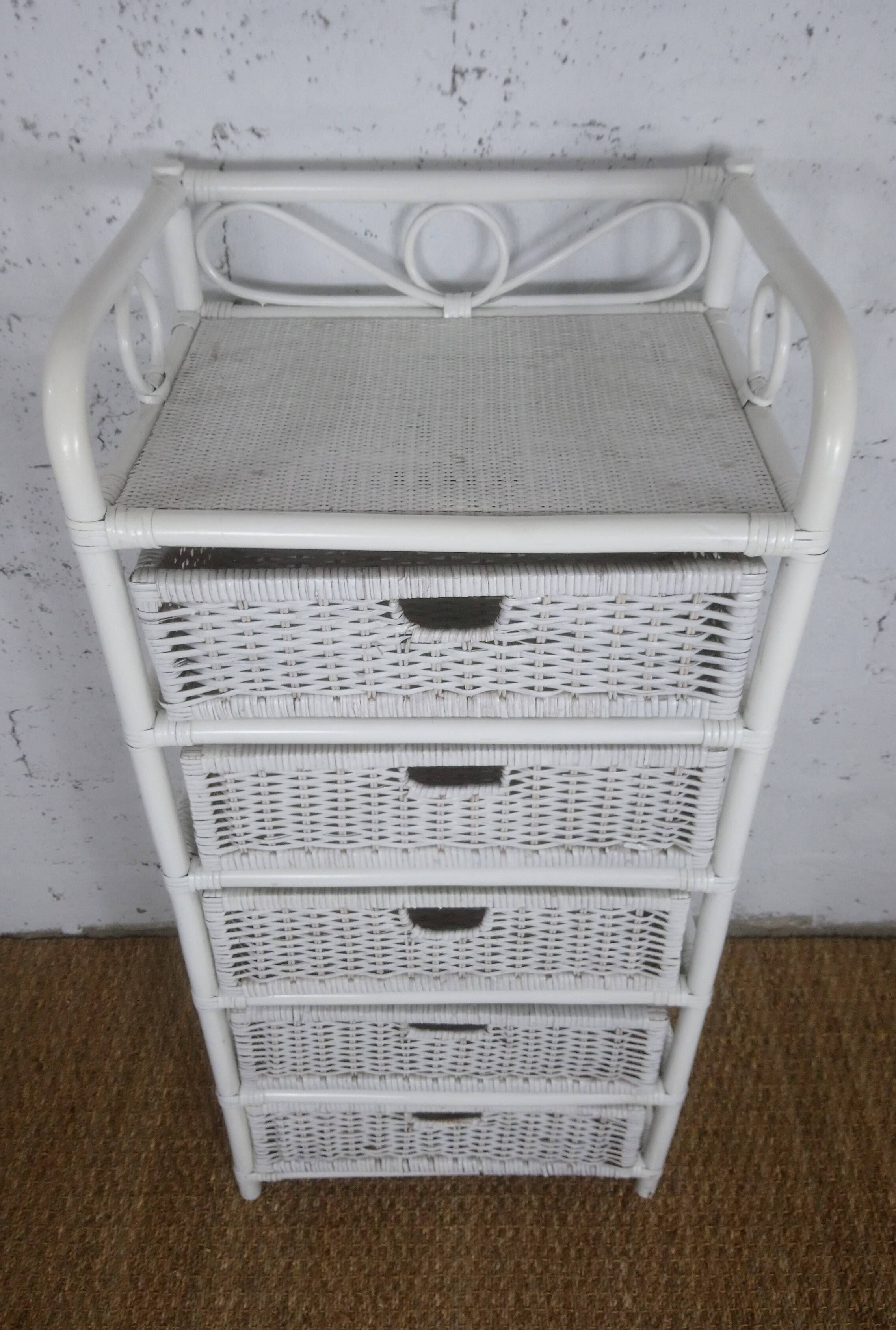 Rare chest of drawers 5 drawers in white bamboo rattan vintage 1970s