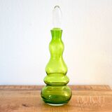 Vintage Green Decanter, Sculpted Glass Carafe, Rare Item, Wet Bar Decor