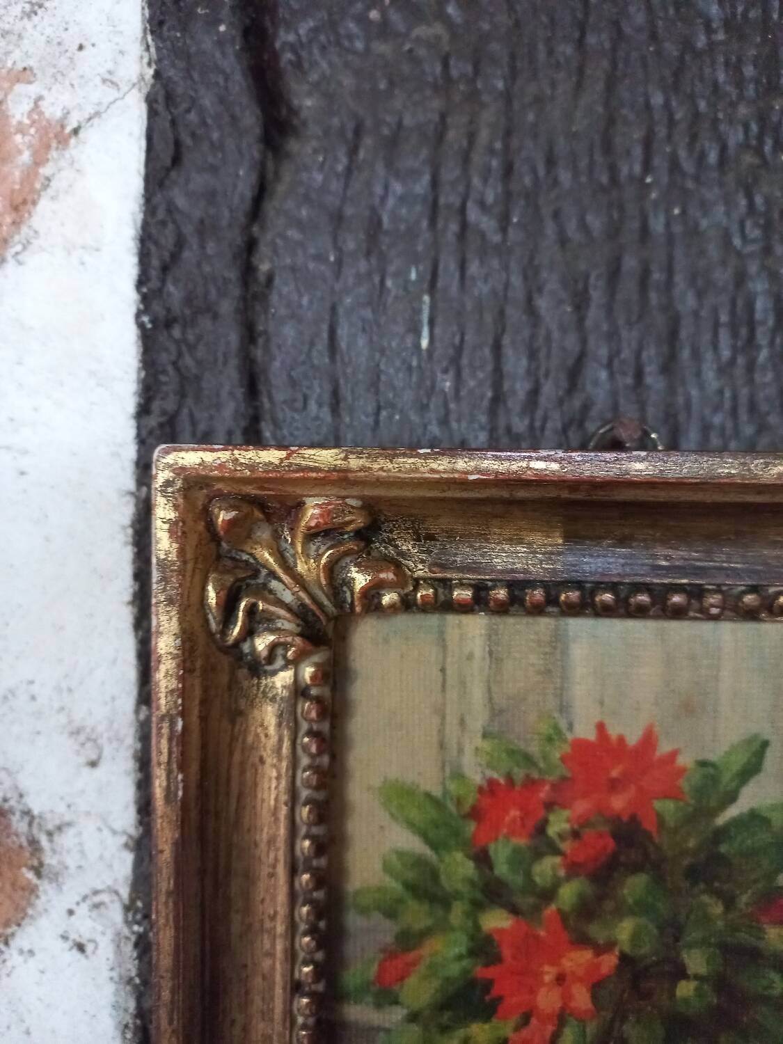 Bouquet of flowers in golden wood