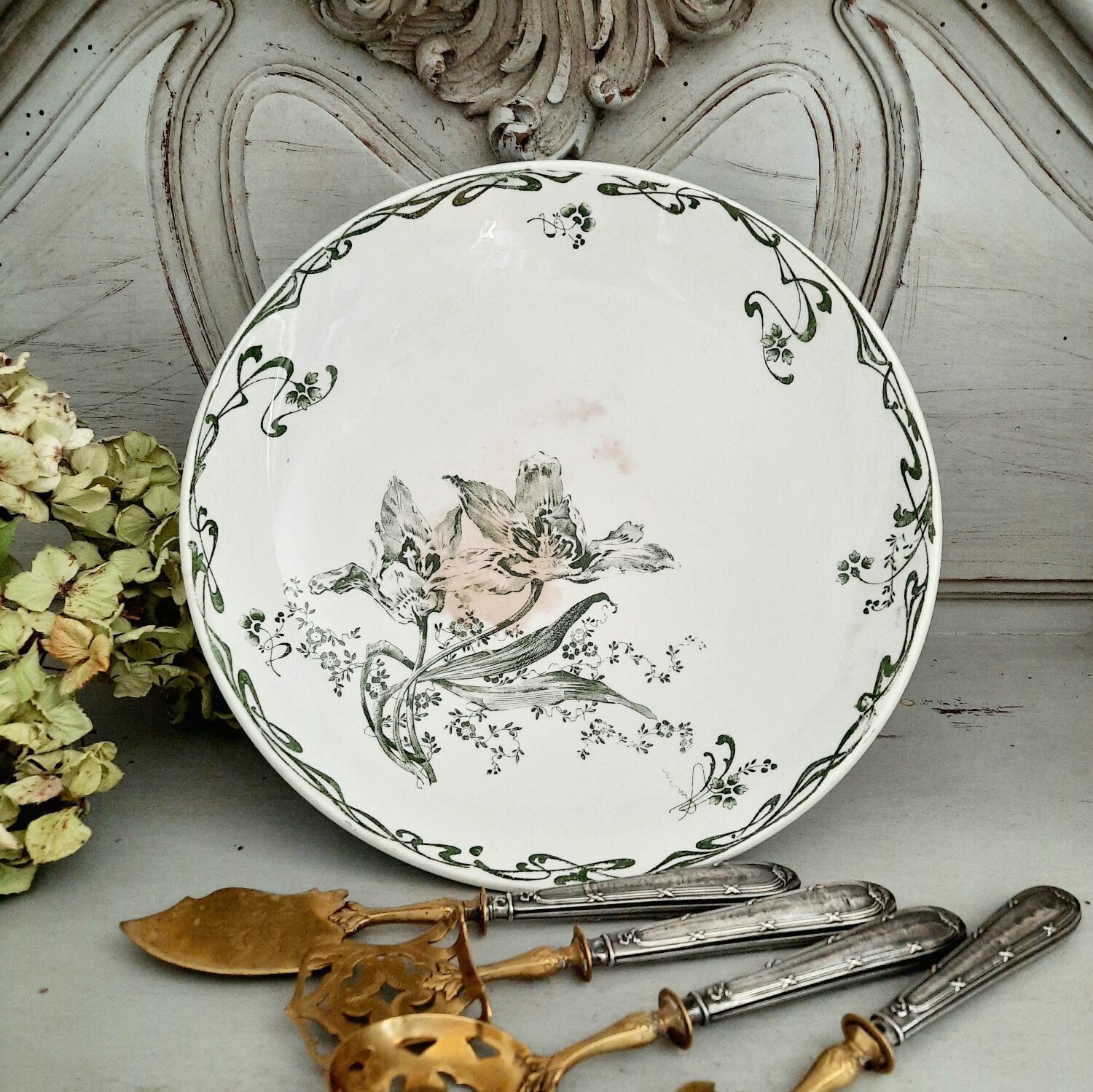 Antique earthenware fruit bowl