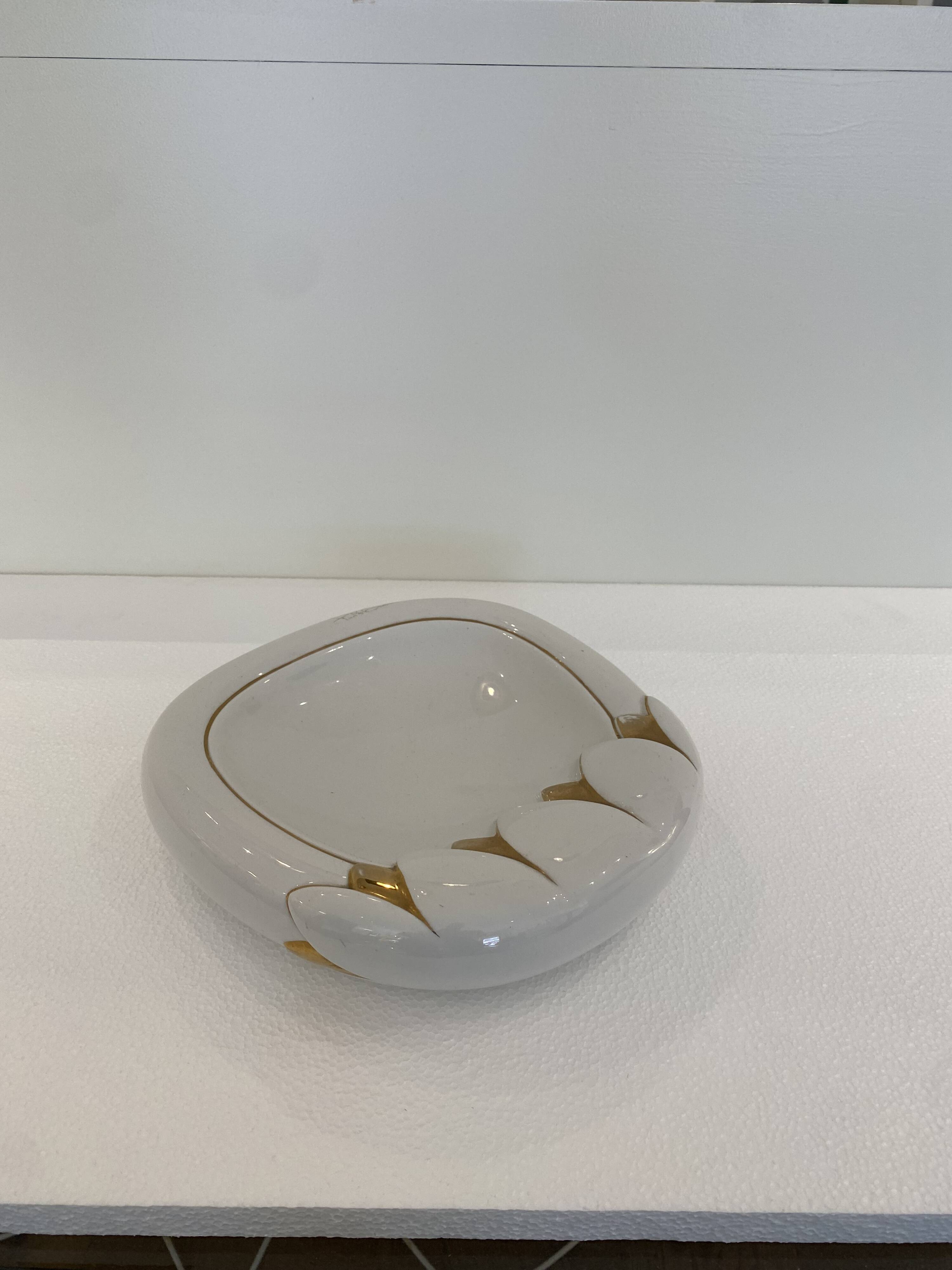 Paolo Traversi Ceramic & Gold Leaf Villari Tulip Plate Tray Vintage Italy 1