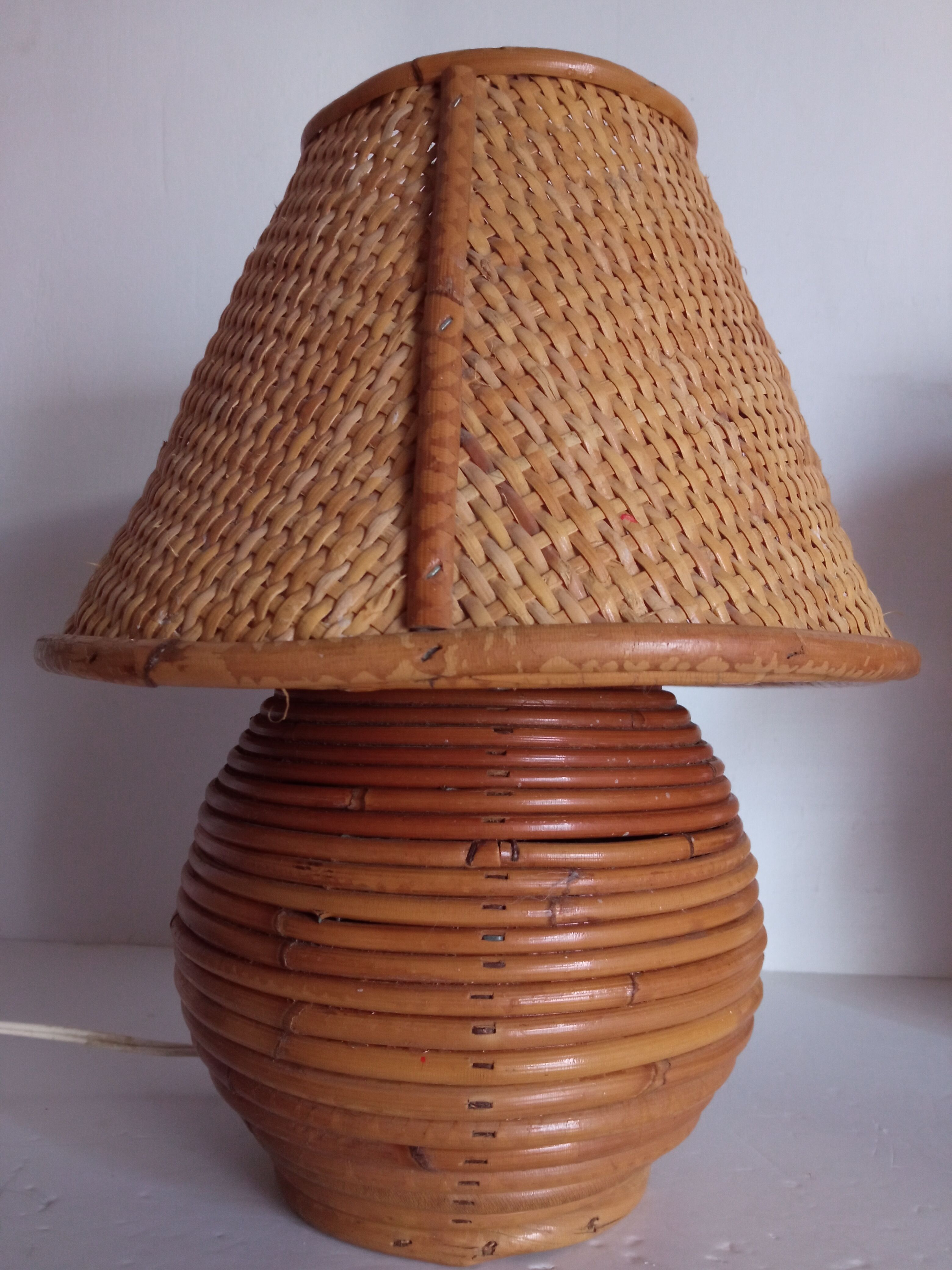 Pair of bamboo lamps and cannage