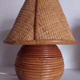 Pair of bamboo lamps and cannage