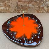 Antique multicolored ceramic cheese tray + vintage gold metal handle