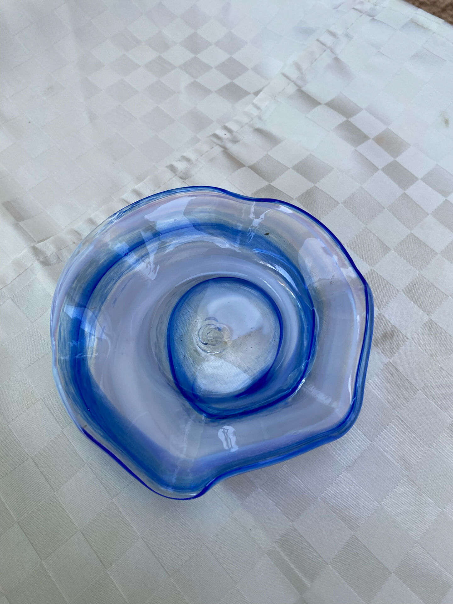 Blue blown glass floral dish / empty pocket - Handmade craftsmanship