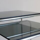 Tubular steel and smoked glass side tables, set of 2