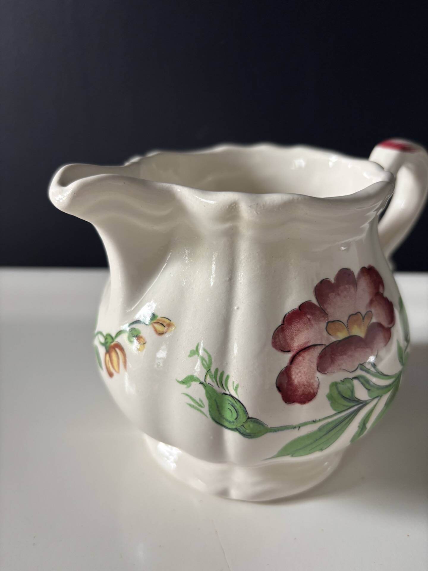 Sarreguemines earthenware milk jug, Cernay decoration, vintage — painted flowers