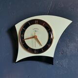 Vintage formica clock asymmetrical silent wall clock "BC Paris electric black green"