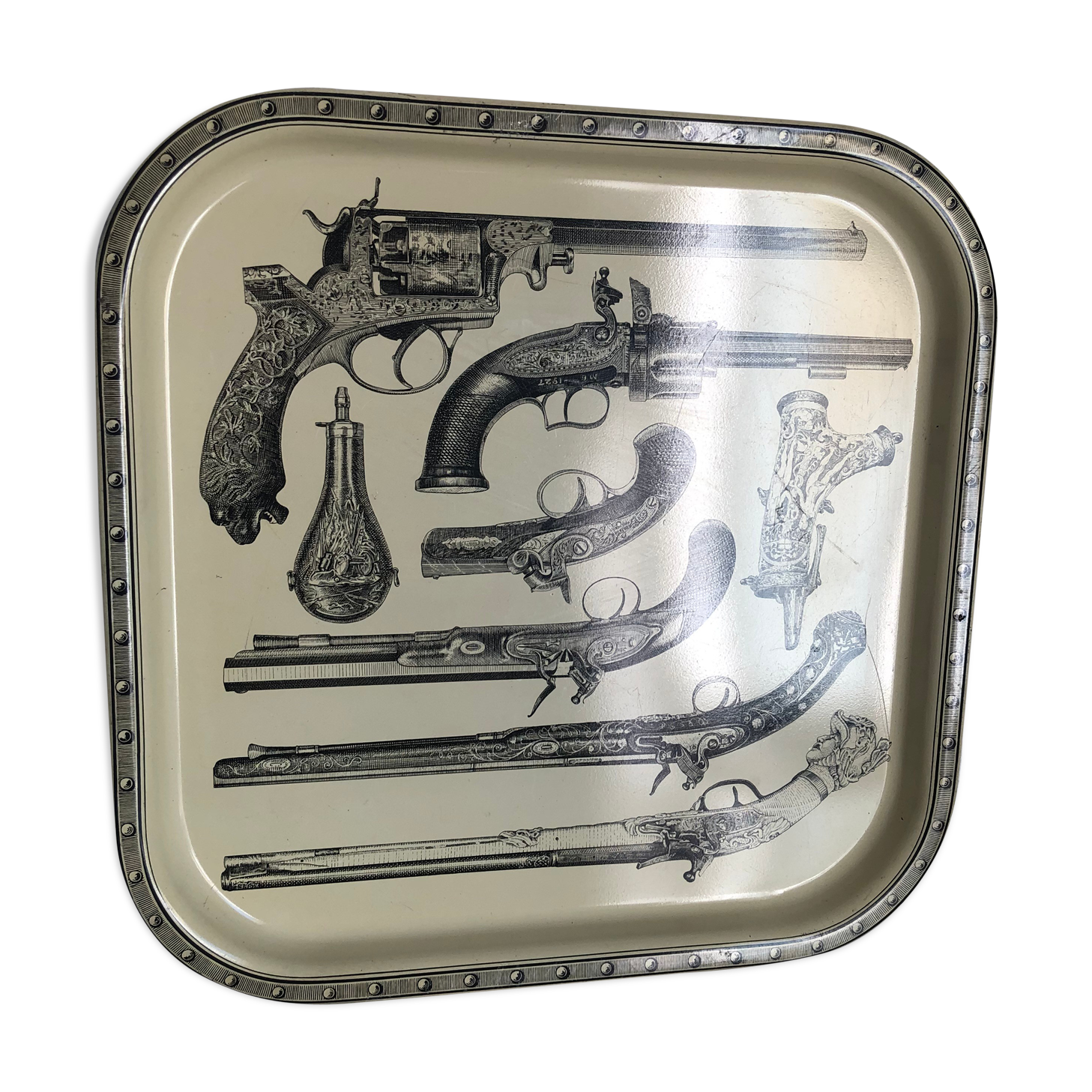 Metal tray guns design Piero Fornasetti vintage 1960 - 33 x 33 cm
