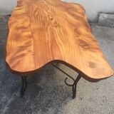 Coffee table solid wood and wrought iron