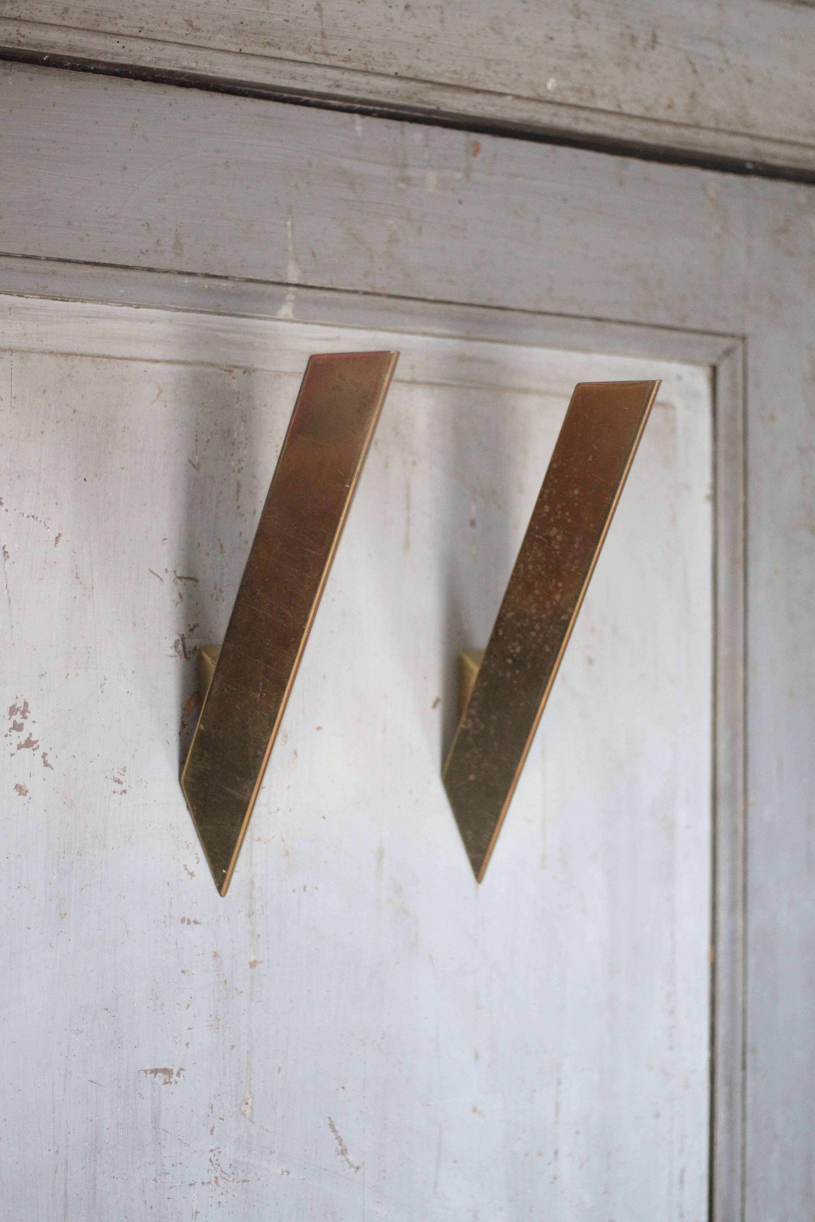 Vintage J.T. Kalmar wall sconces, brass wall lights, modernist.