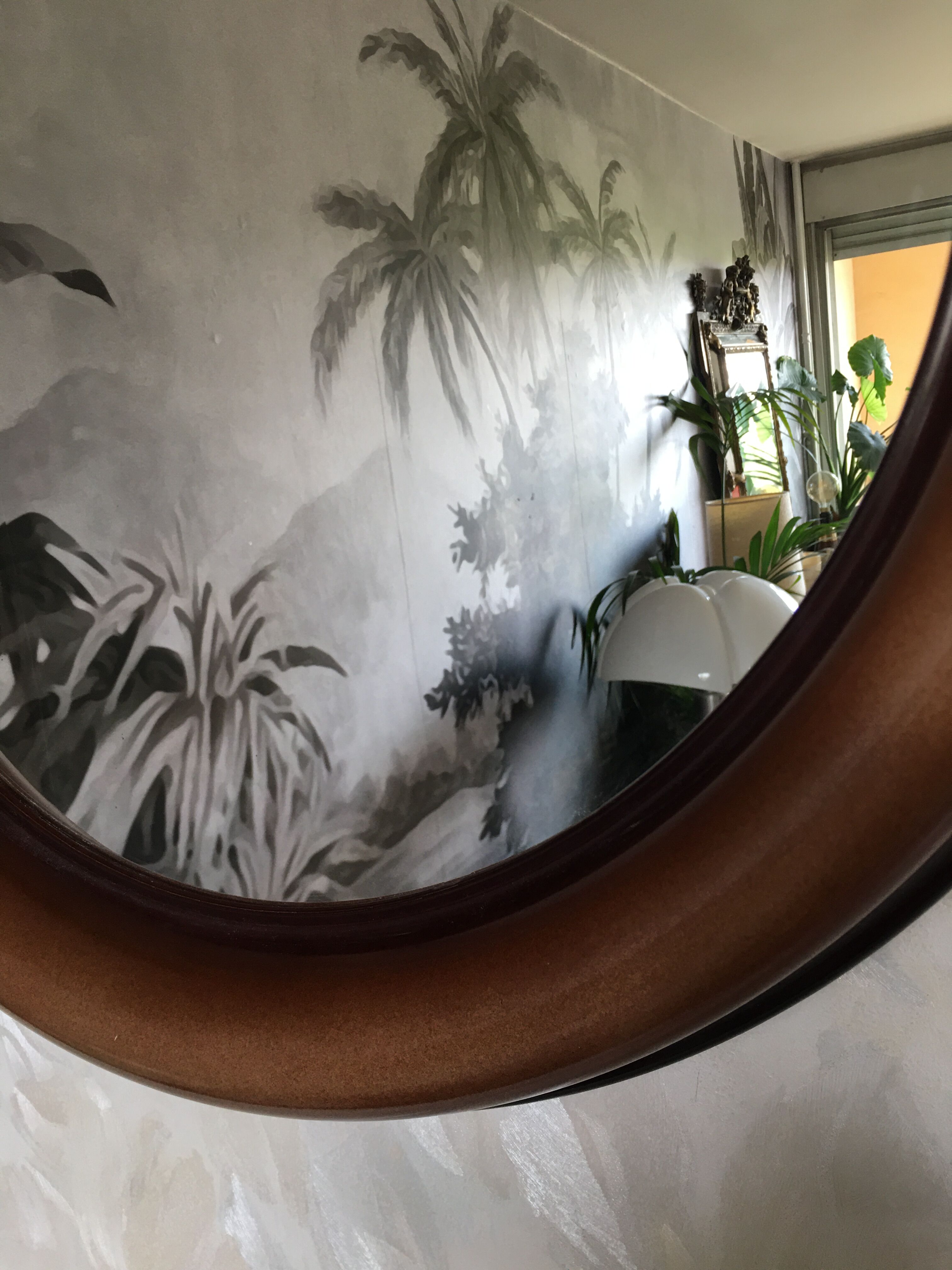 70s round mirror 53cm