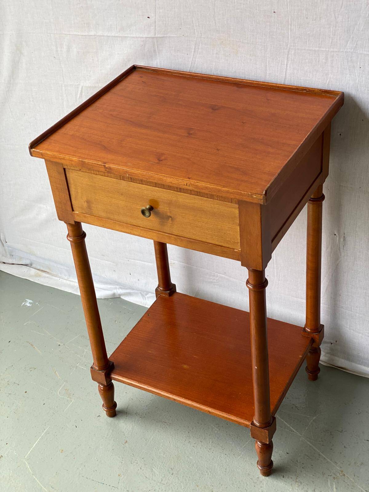 Vintage solid wood pedestal table with niche and drawer