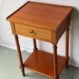Vintage solid wood pedestal table with niche and drawer