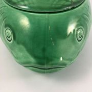 Part of service a fish Sarreguemines 22 pieces in faience green carp