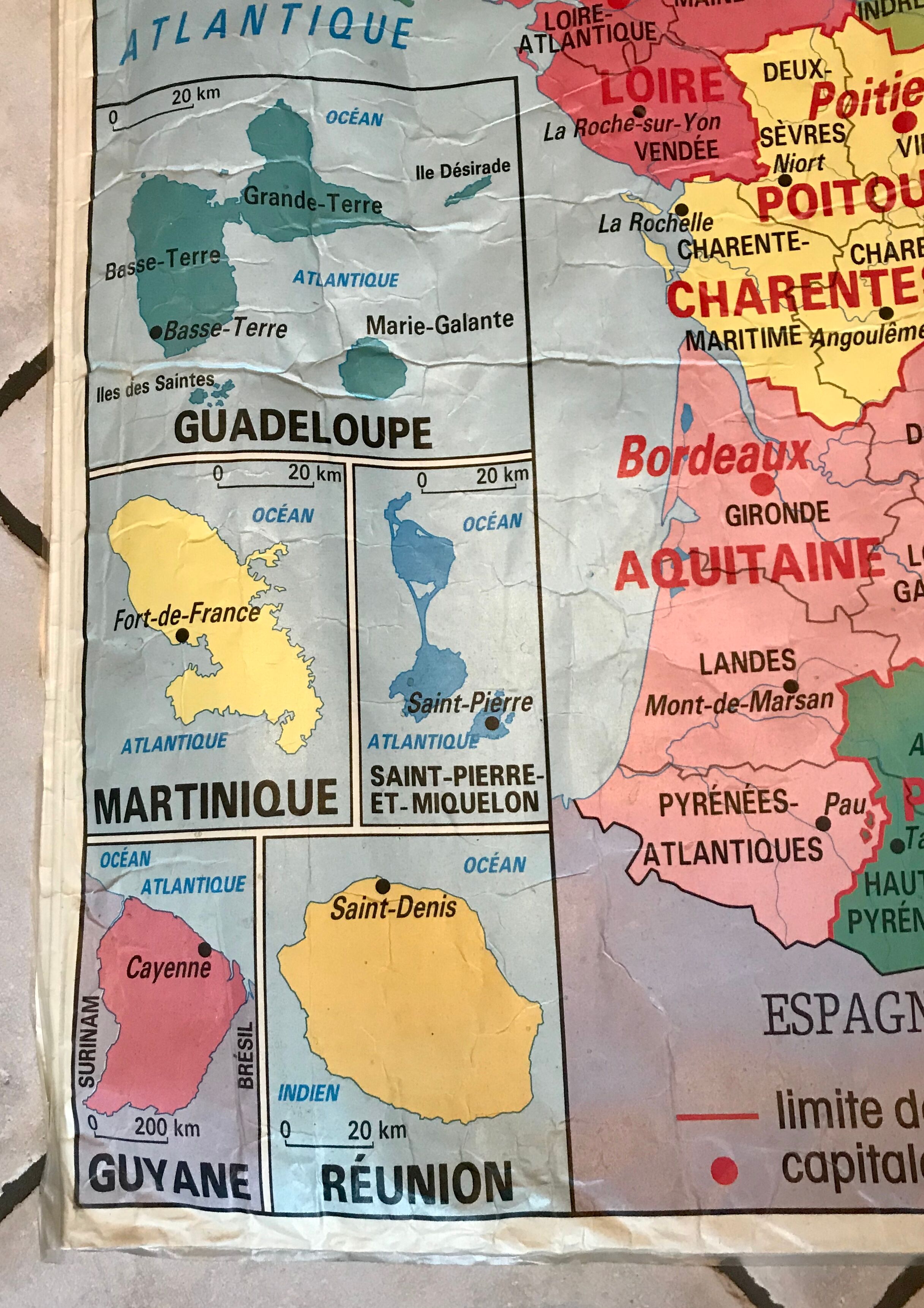 School map of france agriculture & livestock and administrative france 50s-60s