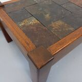 Vintage Brutalist Oak and Slate Coffee Table from the 60s-70s