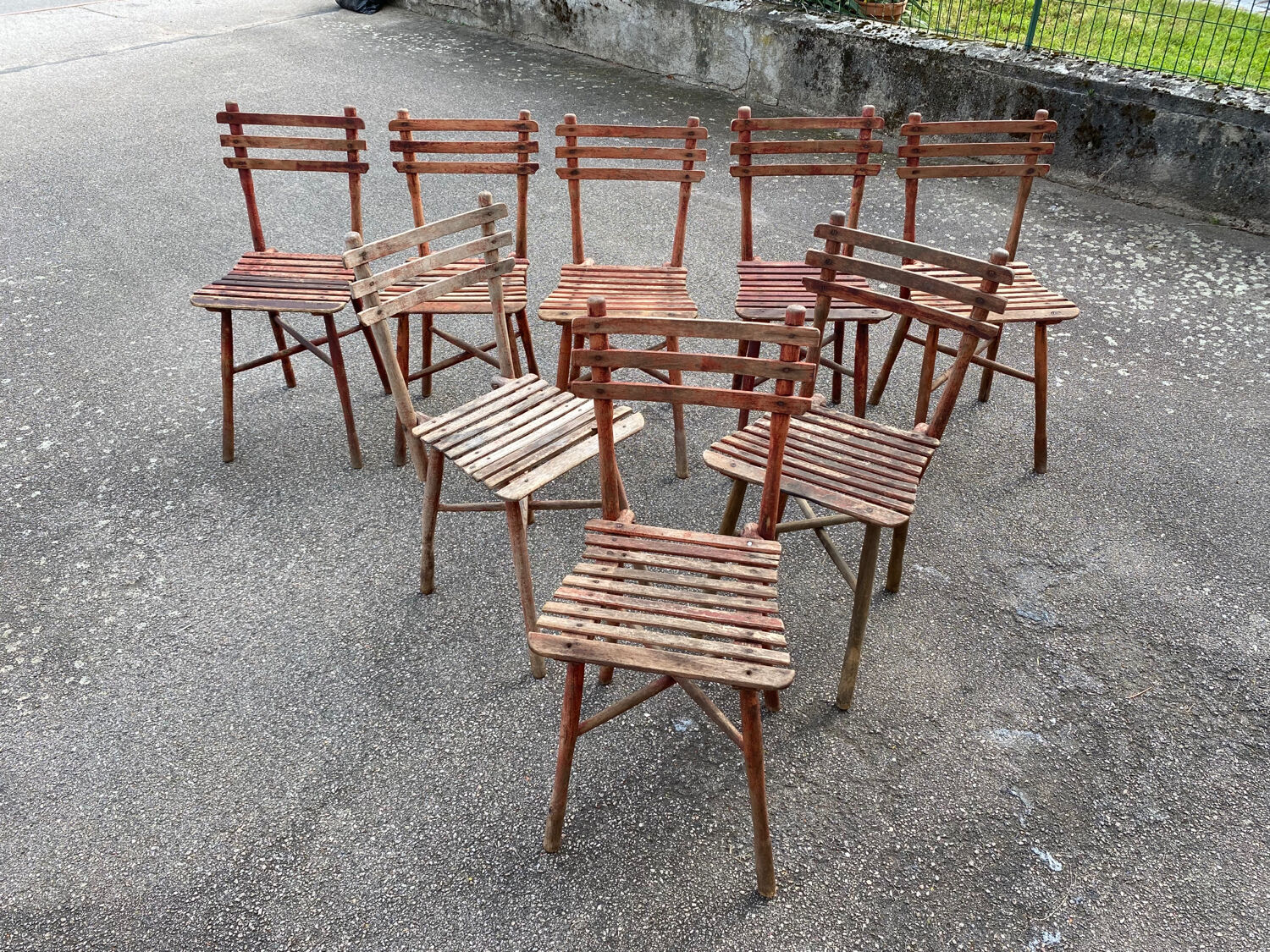 Set of 8 guinguette chairs 1920