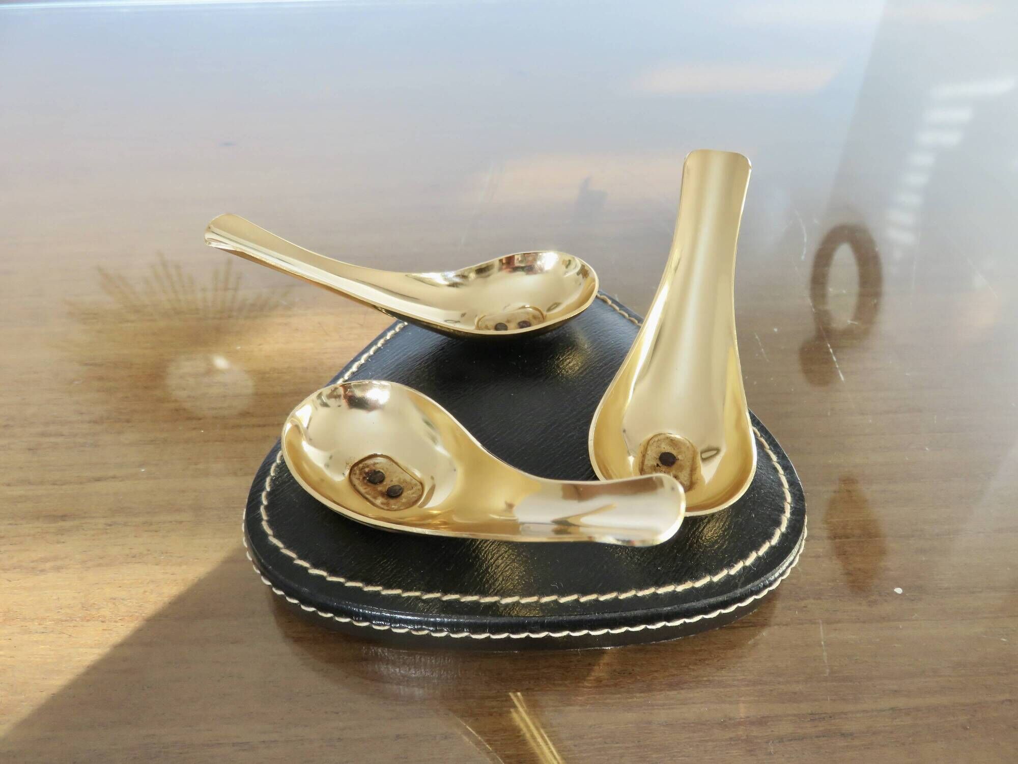 Black leather piped pipe holder with brass, Tremblay edition, Paris