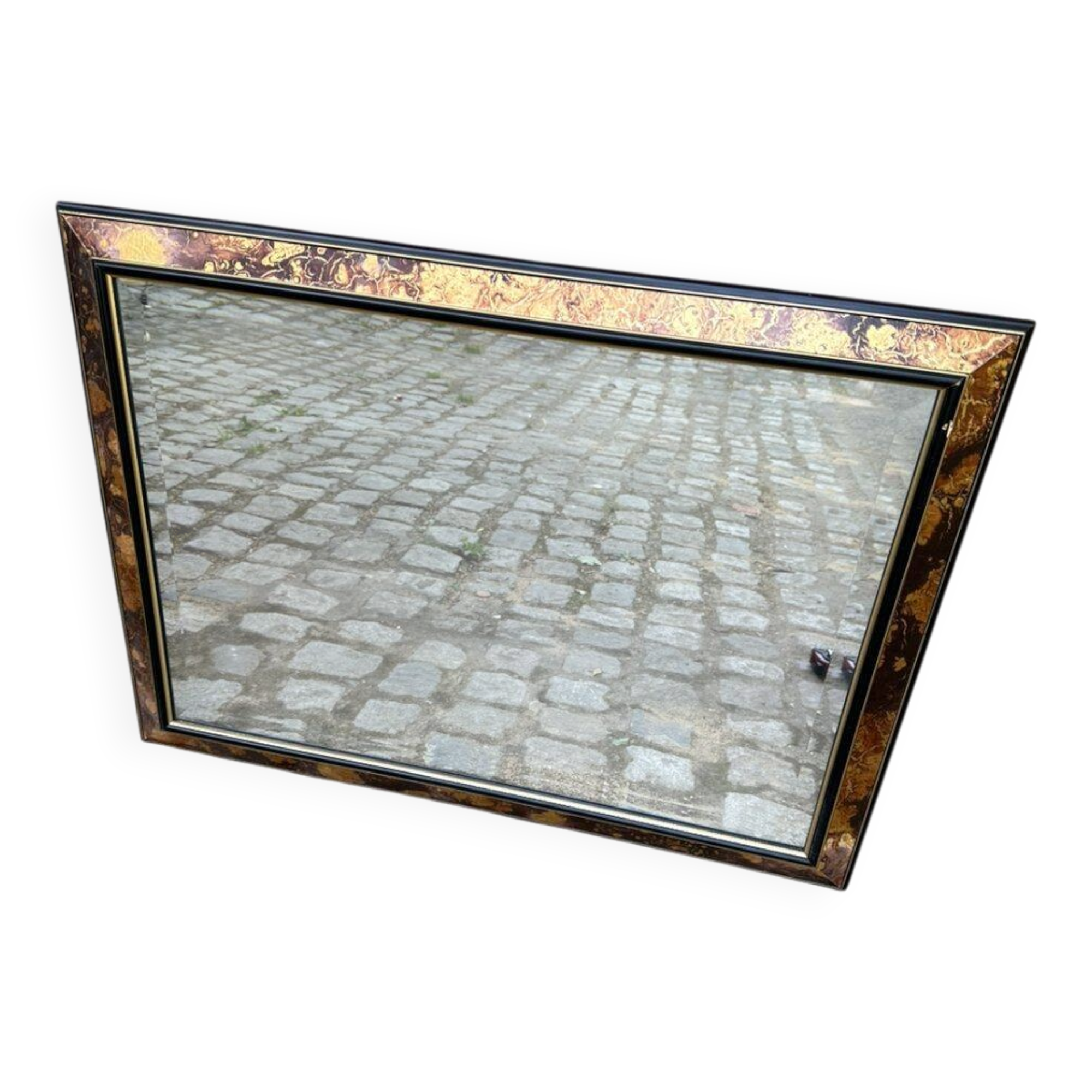 Miroir vintage biseauté doré Mid-Century 80x60cm
