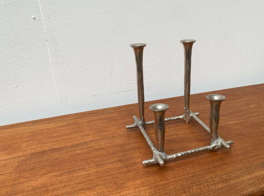 Brutalist sculptural cast aluminium candlestick Danish