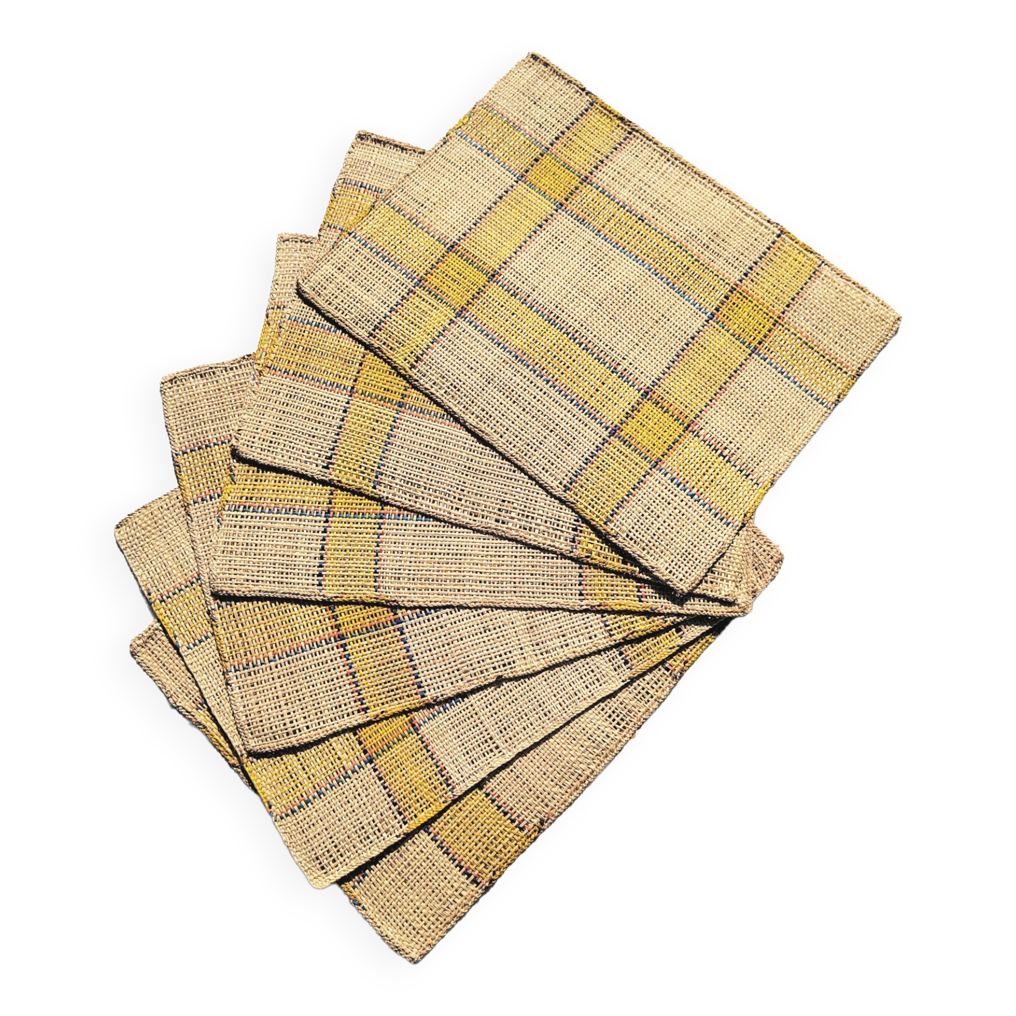 Suite of 6 placemats in woven raffia 70s