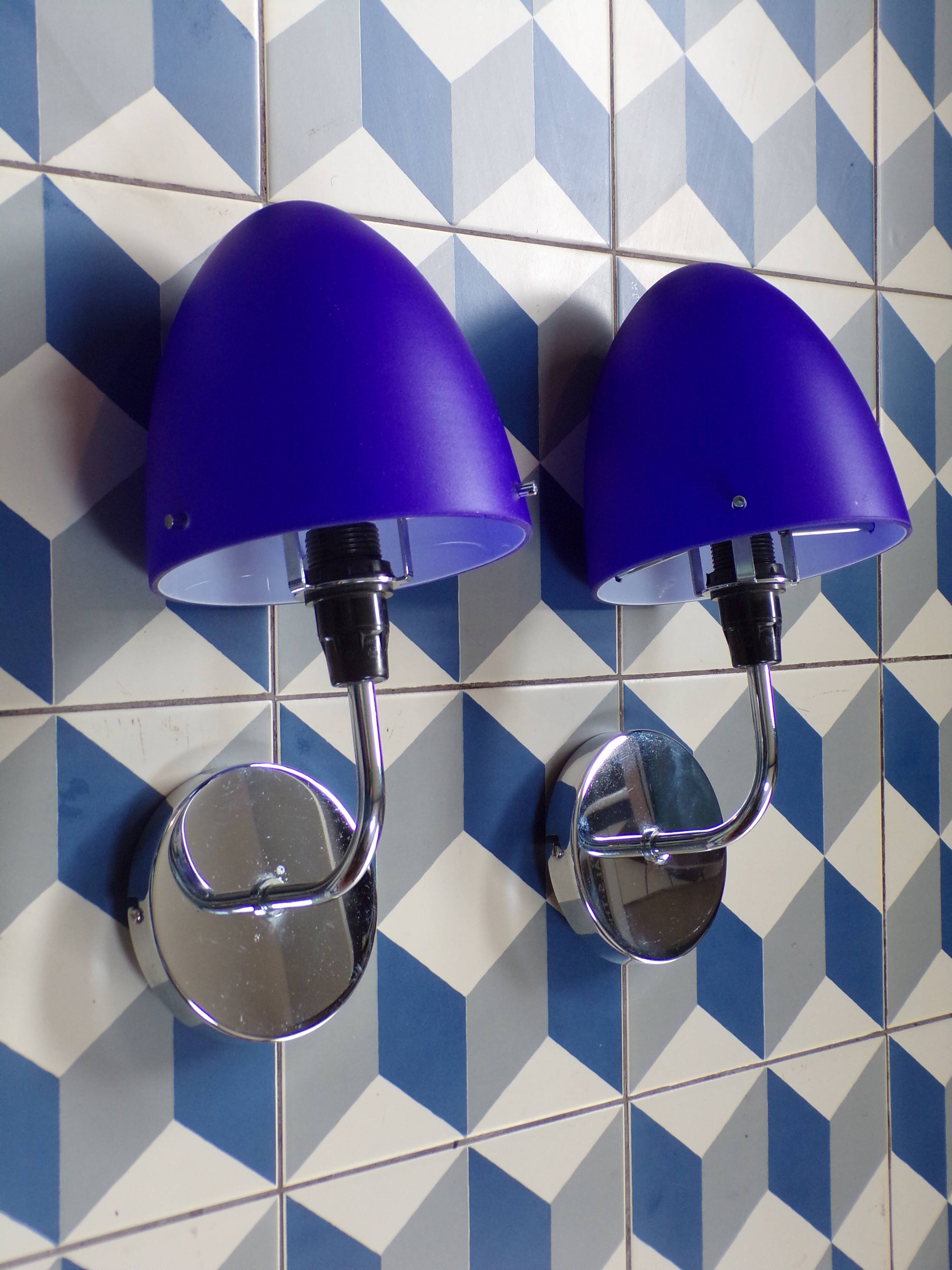 Pair of blue opaline sconces