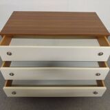 3-drawer chest of drawers in mahogany veneer and satin white, 70s-80s