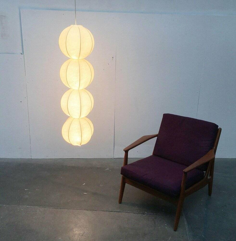 German cocoon pendant lamp from the mid-century by Friedel Wauer for Goldkant Leuchten, 1960s.